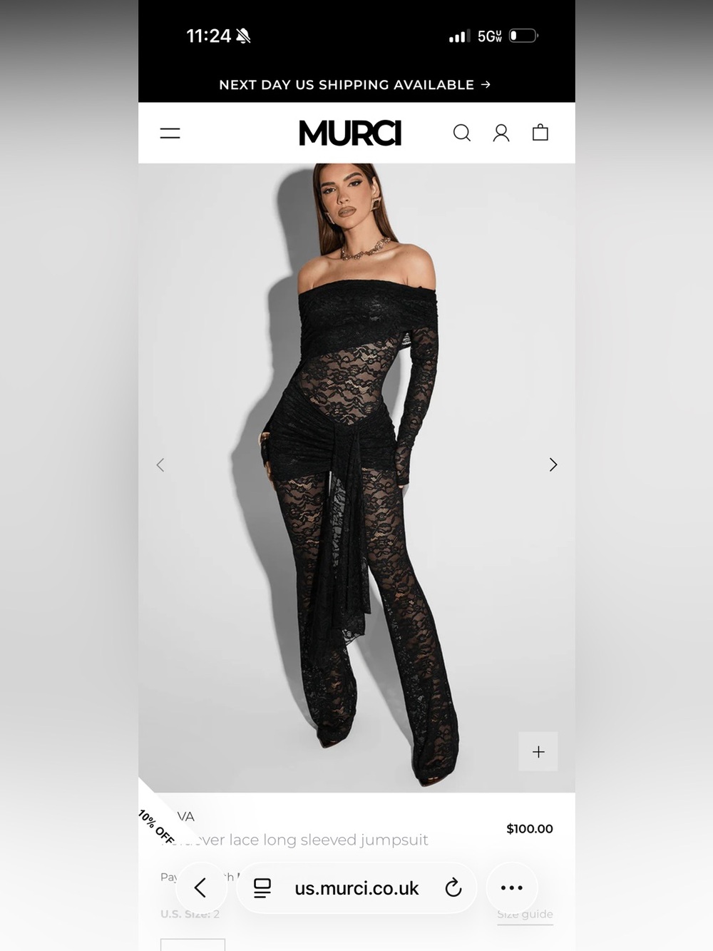 Black Off-Shoulder Lace Jumpsuit from Murci.